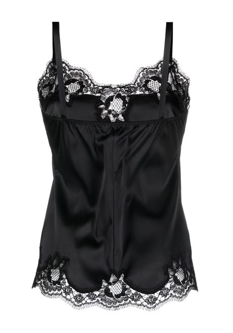 Top in seta nera con bordi in pizzo con spalline sottili DOLCE & GABBANA | O7A00T-FUAD8N0000